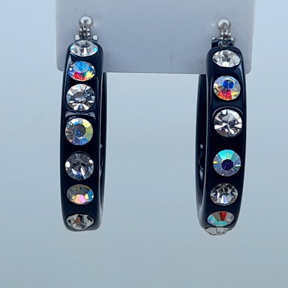 chunky black color Lucite Acrylic wide 1.5 Hoop Latch Back Fashion Earrings - Picture 4 of 4